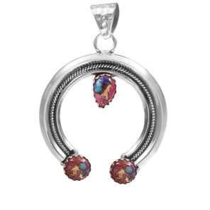 Pink Dahlia Turquoise Navajo Naja 925 Silver Pendant (RS10-113)