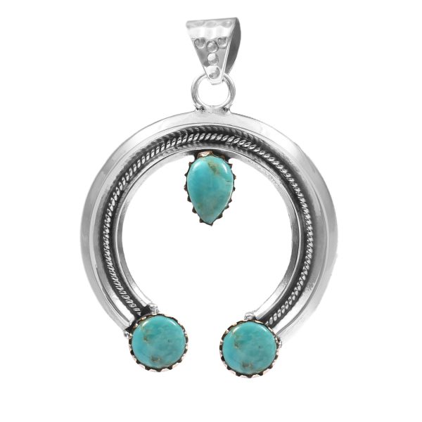Mohave Turquoise Navajo Naja 925 Silver Pendant (RS10-122)