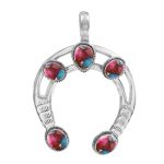 Pink Dahlia Turquoise Navajo Naja 925 Silver Pendant (RS10-141)