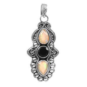 Black Onyx & Opal 2" 925 Sterling Silver Pendant (REXT42-96)