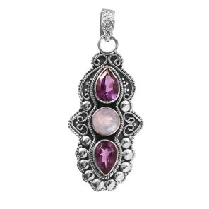 Amethyst & Moonstone 2" 925 Sterling Silver Pendant (REXT42-88)