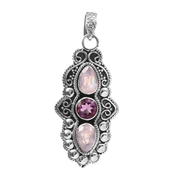 Amethyst & Moonstone 2" 925 Sterling Silver Pendant (REXT42-91)