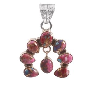 Pink Dahlia Turquoise Navajo Naja 925 Silver Pendant (RS10-183)