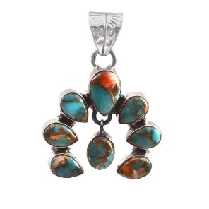 Spiny Oyster Turquoise Navajo Naja 925 Silver Pendant (RS10-185)