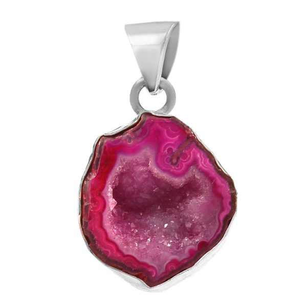 Pink Geode Druzy 925 Sterling Silver Pendant (RS47-5)
