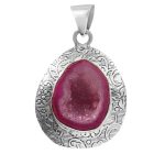 Pink Geode Druzy 925 Sterling Silver Pendant (RS47-7)