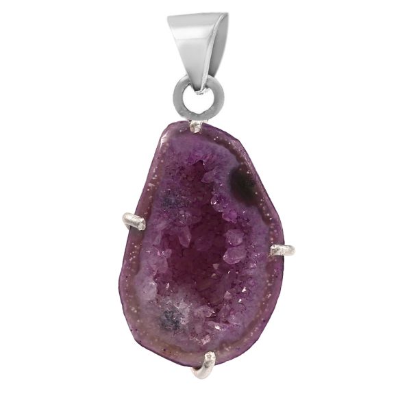 Purple Geode Druzy 925 Sterling Silver Pendant (RS47-21)