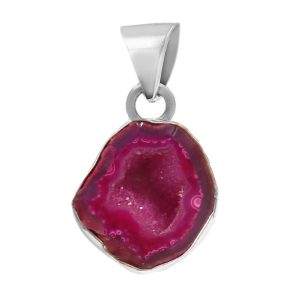 Pink Geode Druzy 925 Sterling Silver Pendant (RS47-10)