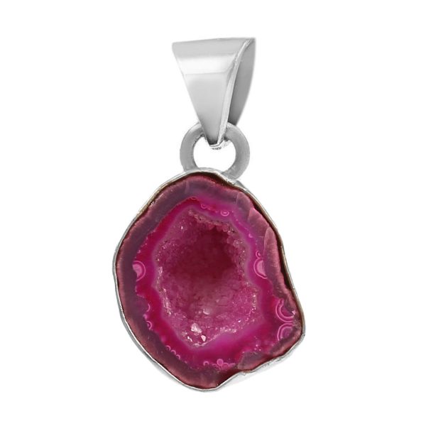 Pink Geode Druzy 925 Sterling Silver Pendant (RS47-11)
