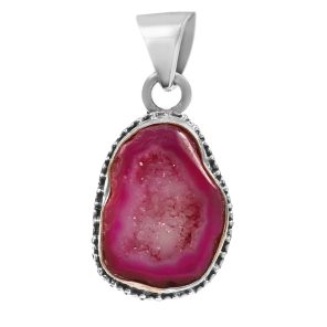 Pink Geode Druzy 925 Sterling Silver Pendant (RS47-12)