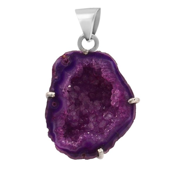 Purple Geode Druzy 925 Sterling Silver Pendant (RS47-22)