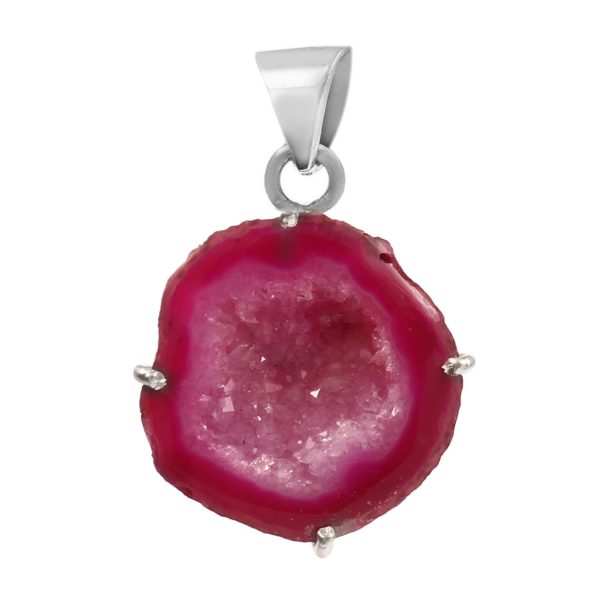 Pink Geode Druzy 925 Sterling Silver Pendant (RS47-18)
