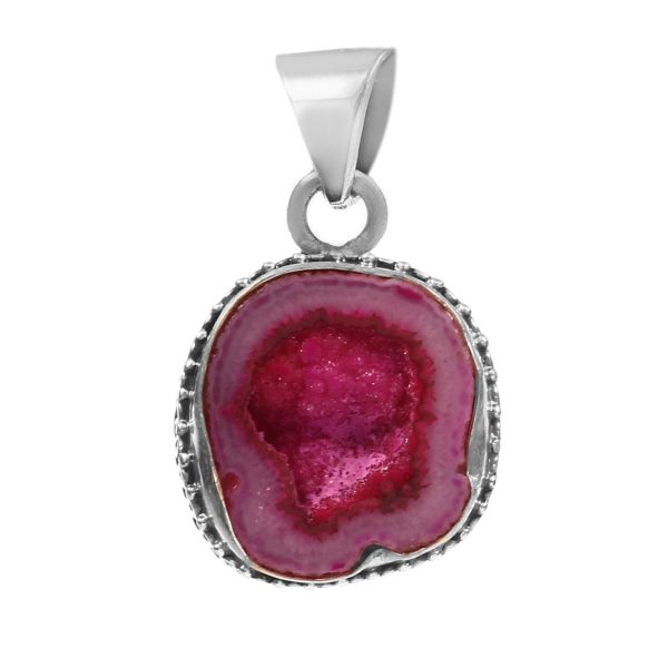 Pink Geode Druzy 925 Sterling Silver Pendant (RS47-15)