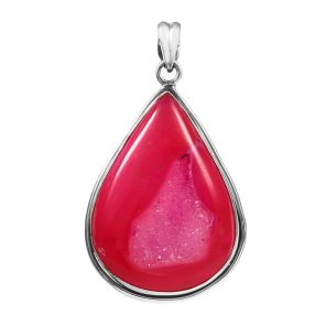 Pink Geode Druzy 2.25â€³ 925 Sterling Silver Pendant (REXT8-23)