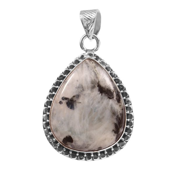 Black Tourmaline In Moonstone 1.5â€³ 925 Sterling Silver Pendant (REXT8-66)