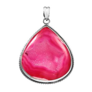 Pink Geode Druzy 2â€³ 925 Sterling Silver Pendant (REXT8-16)