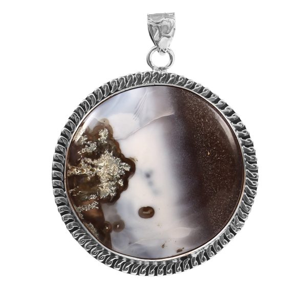 Moss Agate in Blue Opal 2â€³ 925 Sterling Silver Pendant (REXT8-34)