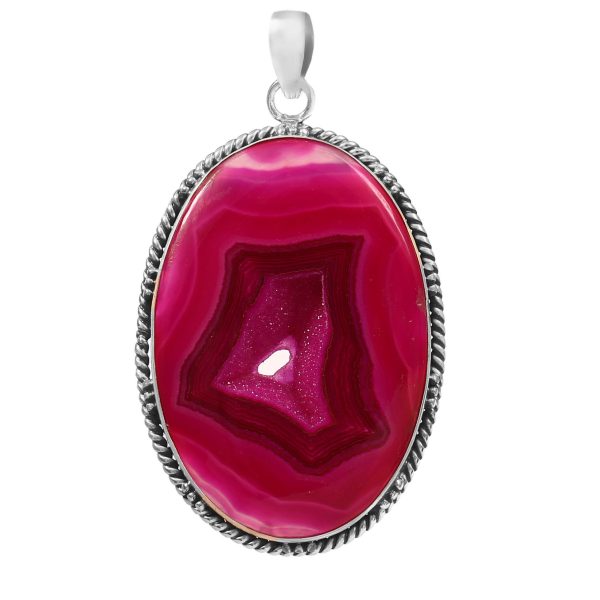 Pink Geode Druzy 2.25â€³ 925 Sterling Silver Pendant (REXT8-17)