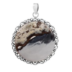 Moss Agate in Blue Opal 2â€³ 925 Sterling Silver Pendant (REXT8-36)