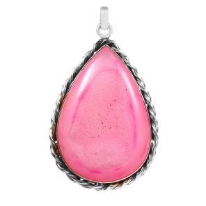 Pink Geode Druzy 2.25â€³ 925 Sterling Silver Pendant (REXT8-19)