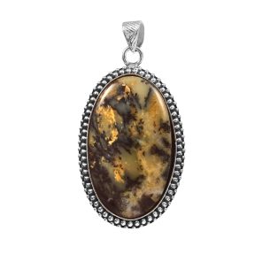 Honey Dendritic Opal 2â€³ 925 Sterling Silver Pendant (REXT8-58)