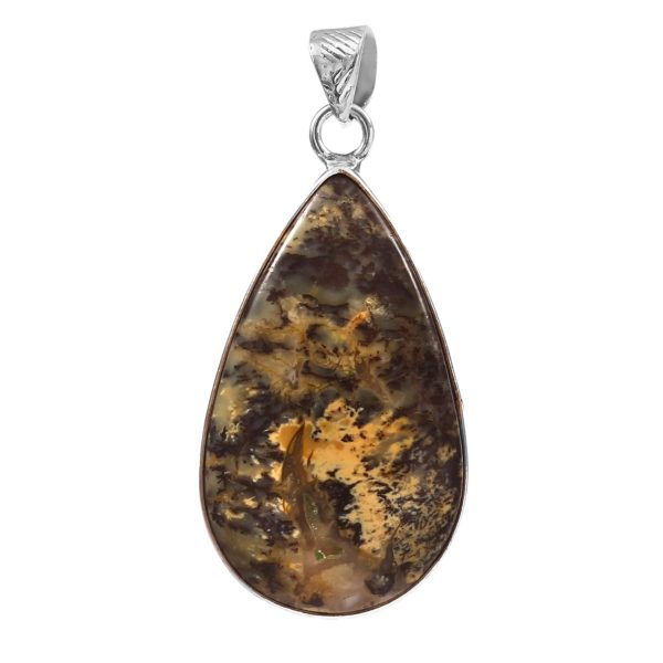 Honey Dendritic Opal 2â€³ 925 Sterling Silver Pendant (REXT8-62)