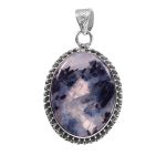 Black Tourmaline In Moonstone 1.5â€³ 925 Sterling Silver Pendant (REXT8-68)