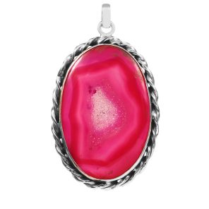 Pink Geode Druzy 2.25â€³ 925 Sterling Silver Pendant (REXT8-20)