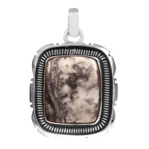 White Buffalo Turquoise 1.5â€³ 925 Sterling Silver Pendant (REXT8-76)