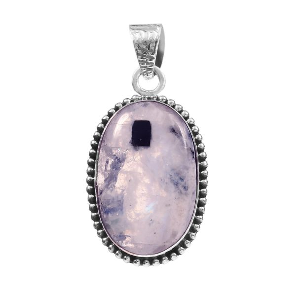 Black Tourmaline In Moonstone 1.5â€³ 925 Sterling Silver Pendant (REXT8-70)