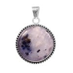 Black Tourmaline In Moonstone 1.5â€³ 925 Sterling Silver Pendant (REXT8-71)