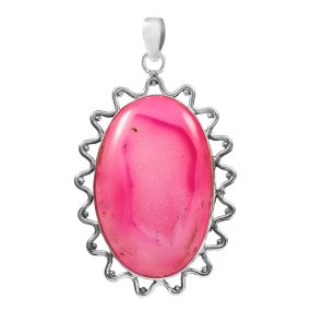 Pink Geode Druzy 2.25â€³ 925 Sterling Silver Pendant (REXT8-22)