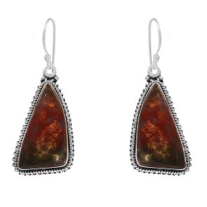 Moss Agate 1.5â€³ 925 Sterling Silver Earring (REXT52-27)