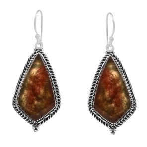 Moss Agate 2â€³ 925 Sterling Silver Earring (REXT52-28)
