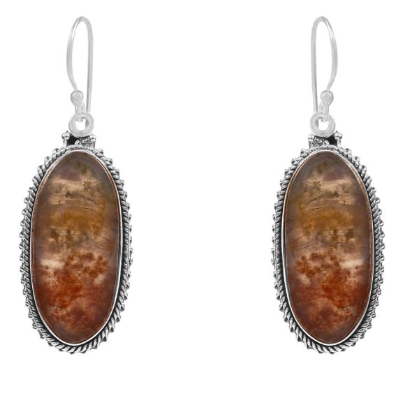 Moss Agate 1.75â€³ 925 Sterling Silver Earring (REXT52-29)