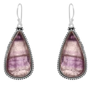 Chevron Amethyst 1.75â€³ 925 Sterling Silver Earring (REXT52-38)