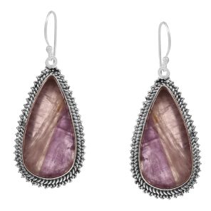 Chevron Amethyst 1.75â€³ 925 Sterling Silver Earring (REXT52-39)