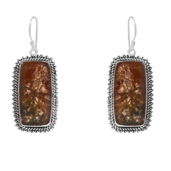 Moss Agate 1.75â€³ 925 Sterling Silver Earring (REXT52-31)