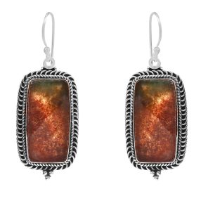 Moss Agate 1.75â€³ 925 Sterling Silver Earring (REXT52-32)