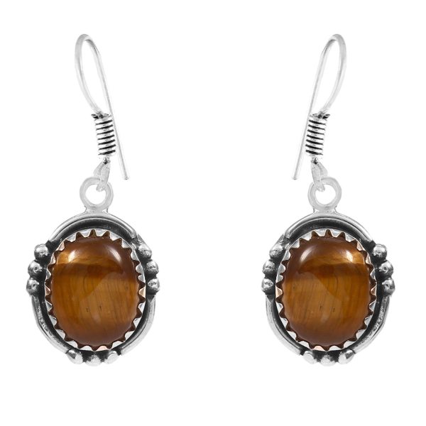 Tigerâ€™s Eye 1.5" 925 Sterling Silver Earring (REXT40-52)