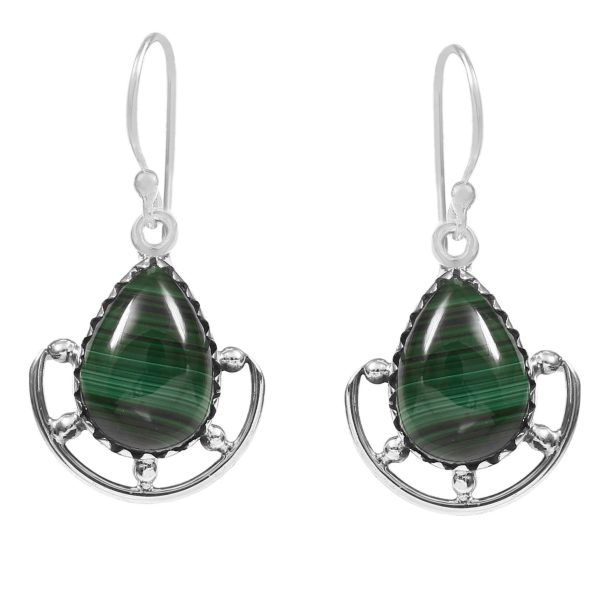 Malachite Earring 1.5" 925 Sterling Silver Earring (REXT40-10)
