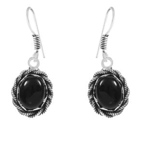 Black Onyx Earring 1.5" 925 Sterling Silver Earring (REXT40-44)