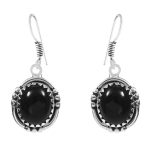 Black Onyx Earring 1.5" 925 Sterling Silver Earring (REXT40-53)