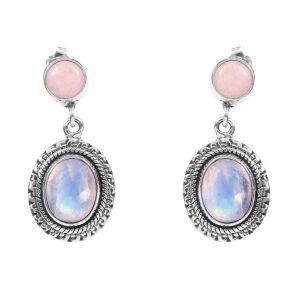 Rainbow Moonstone Earring 1.2" 925 Sterling Silver Stud Earring (REXT30-80)