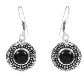 Black Onyx Earring 1.5" 925 Sterling Silver Earring (REXT40-36)