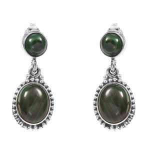 Malachite Earring 1" 925 Sterling Silver Stud Earring (REXT30-62)