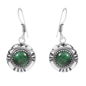 Malachite Southwest Style 1.5" 925 Sterling Silver Earring (REXT30-37)