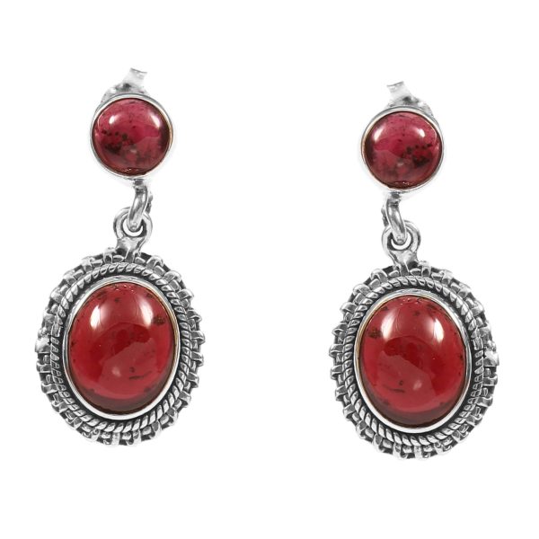 Garnet Earring 1.2" 925 Sterling Silver Stud Earring (REXT30-81)