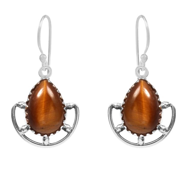 Tigerâ€™s Eye 1.5" 925 Sterling Silver Earring (REXT40-13)