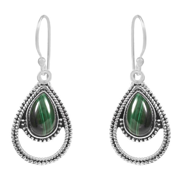 Malachite Earring 1.5" 925 Sterling Silver Earring (REXT40-8)